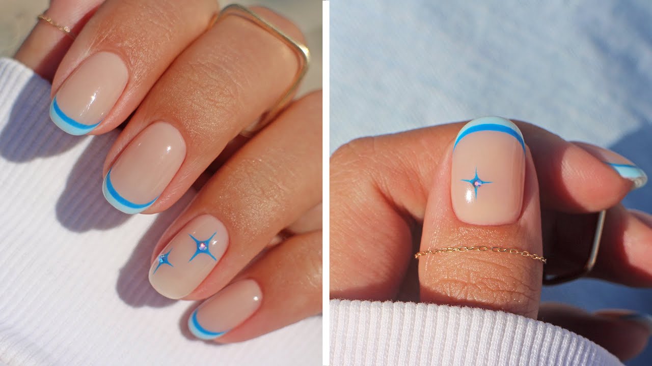 Artistic Blue French Tip Nails